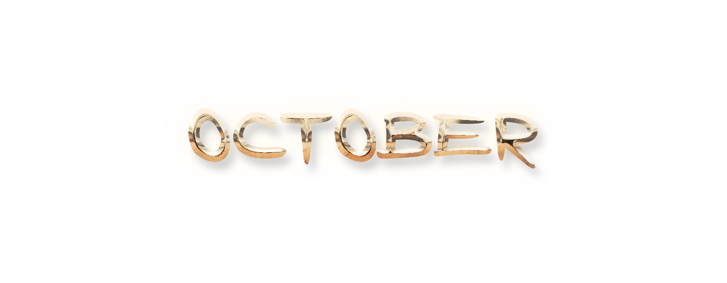 OCTOBER month name, word OCTOBER gold 3D text typography PNG images free